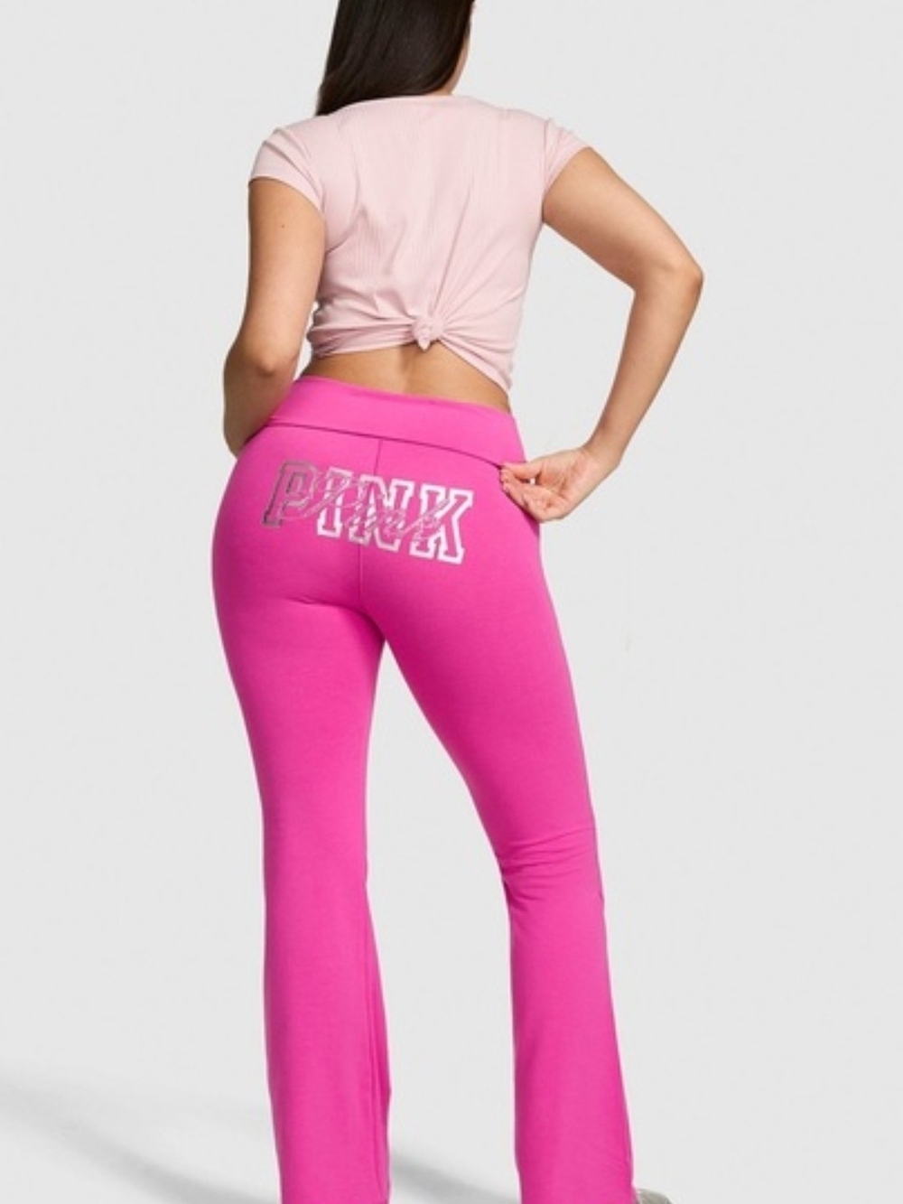 PINK Victoria's Secret Hot Pink Logo Flare Leggings